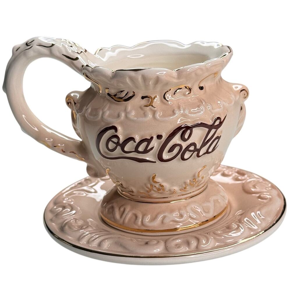 Vintage 1998 Coca Cola Cracker Barrel Victorian Ceramic Cup Saucer Collectible